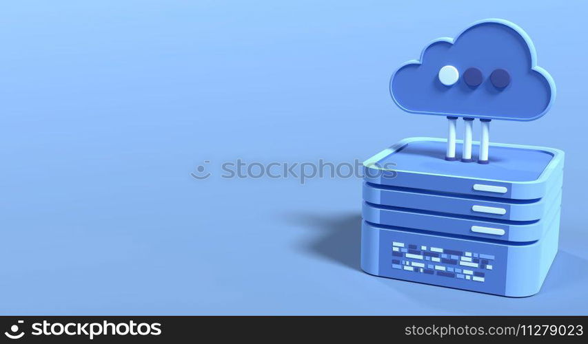 Cloud computing technology. Cloud data center with hosting server. Cloud service 3d rendering. Network and database. Cloud storage. 3d render illustration