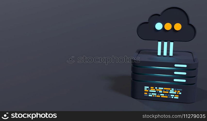 Cloud computing technology. Cloud data center with hosting server. Cloud service 3d rendering. Network and database. Cloud storage. 3d render illustration