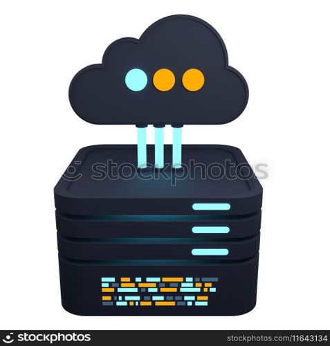Cloud computing technology. Cloud data center with hosting server. Cloud service 3d rendering. Network and database. Cloud storage. 3d render illustration 