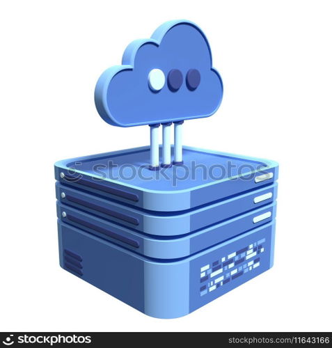 Cloud computing technology. Cloud data center with hosting server. Cloud service 3d rendering. Network and database. Cloud storage. 3d render illustration 