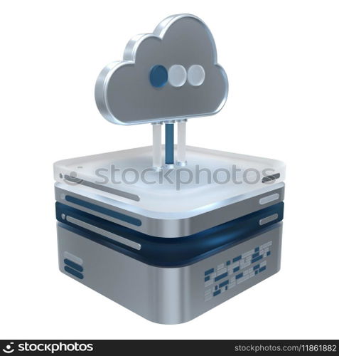 Cloud computing technology. Cloud data center with hosting server. Cloud service 3d rendering. Network and database. Cloud storage. 3d render illustration 
