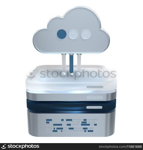 Cloud computing technology. Cloud data center with hosting server. Cloud service 3d rendering. Network and database. Cloud storage. 3d render illustration 