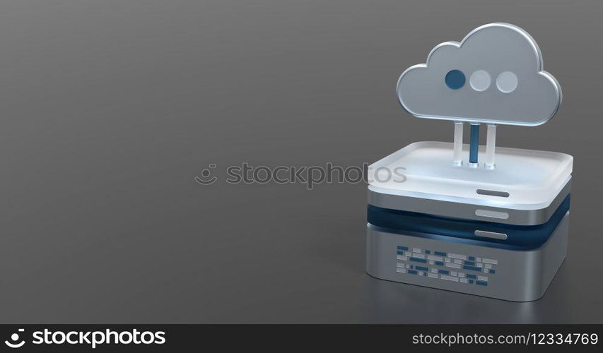 Cloud computing technology. Cloud data center with hosting server. Cloud service 3d rendering. Network and database. Cloud storage. 3d render illustration