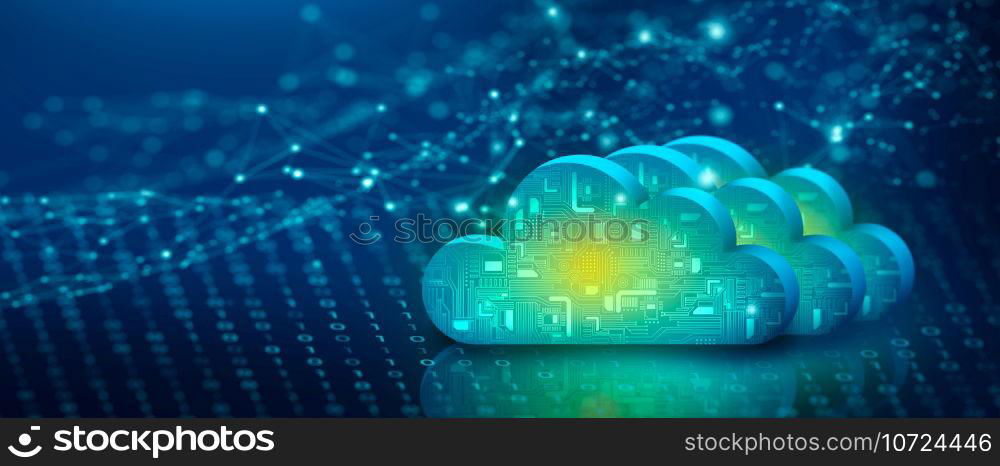 Cloud computing technology internet on binary code with abstract background. Cloud Service, Cloud Storage Concept. 3D render.