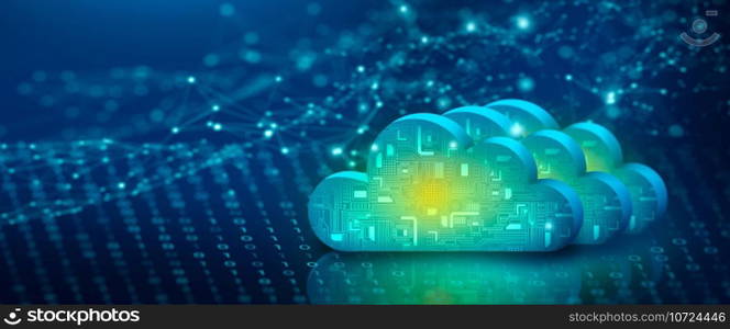 Cloud computing technology internet on binary code with abstract background. Cloud Service, Cloud Storage Concept. 3D render.