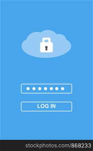 Cloud data storage password login smart phone screen banner background, cyber security concept