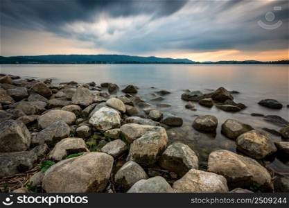 Cloud mood on the shore of Lake Constance at sunset