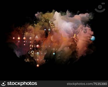 Cloud Networking series. Composition of gears, molecule symbols and colorful smoke on the subject of modern technology.