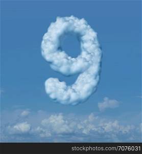 Cloud nine idiom concept as a group of floating puffy cumulus clouds as a symbol of euphoria or joy and being happy or feeling happiness as a psychological state of mind with 3D illustration elements.