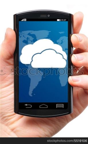 cloud on touch screen phone, cut out from white.