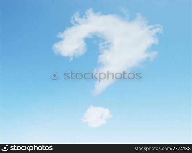 Cloud question mark on light blue sky. Question mark