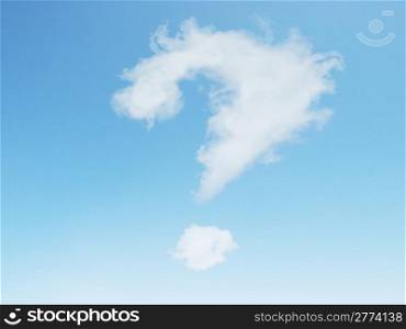 Cloud question mark on light blue sky. Question mark
