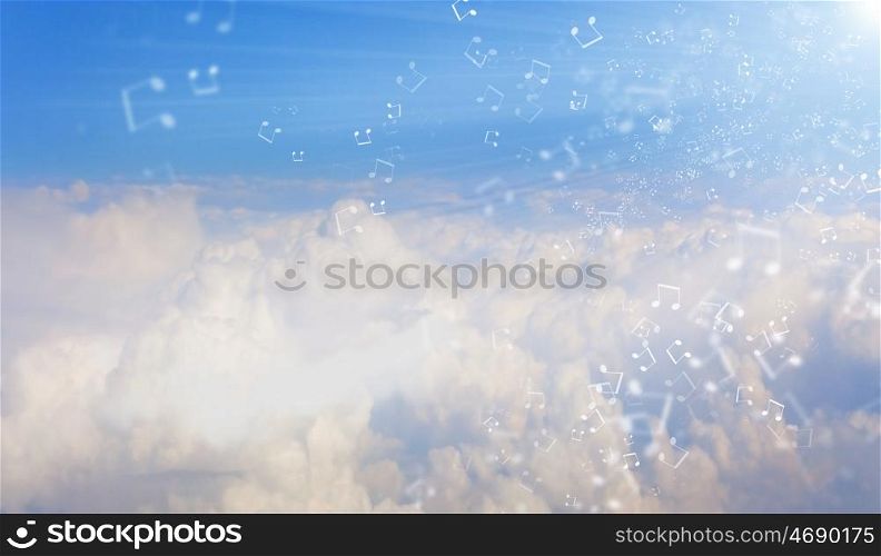 Cloud scene. Conceptual background image with cloud scene and music notes