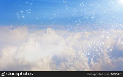 Cloud scene. Conceptual background image with cloud scene and music notes
