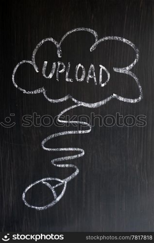 Cloud service of uploading - concept drawn with chalk on a blackboard