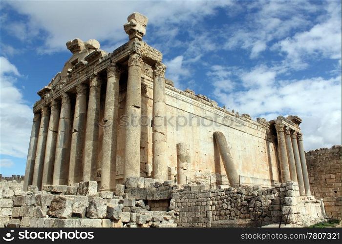 Cloud, sky and Bacchus temple in Baalbeck, Lebanon