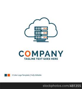 cloud, storage, computing, data, flow Logo Design. Blue and Orange Brand Name Design. Place for Tagline. Business Logo template.