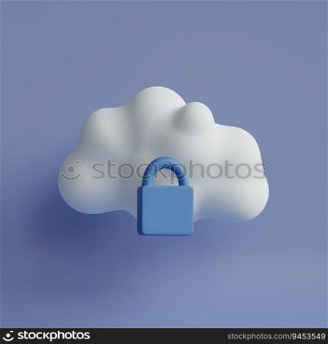 Cloud storage data security protection. 3d render illustration