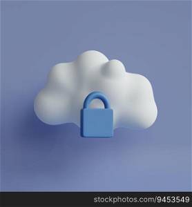 Cloud storage data security protection. 3d render illustration