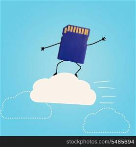 cloud storage. memory card is surfing on cloud in sky. cloud storage.