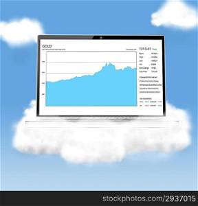 cloud technologies, chart on modern laptop in skies