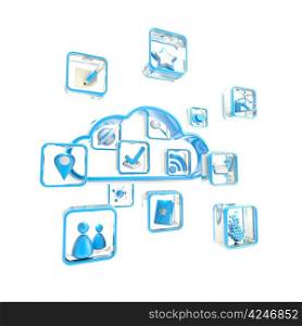 Cloud technology application store icon illustration isolated on white