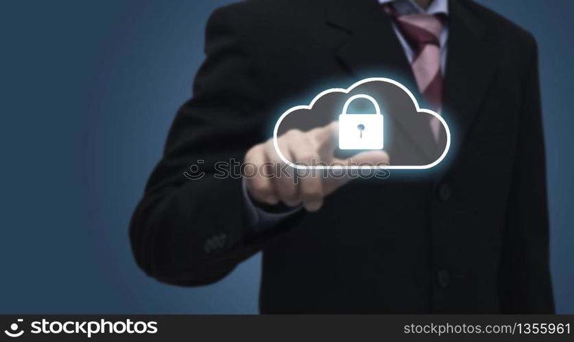 Cloud technology concept Business man hand touch clound computing