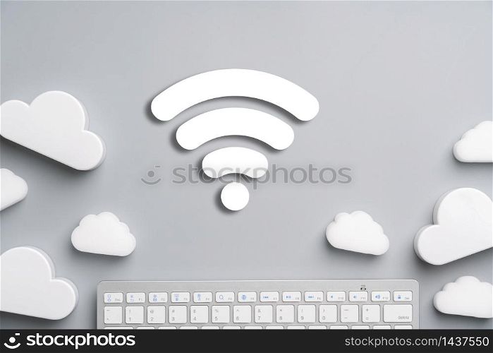 Cloud technology icon for global business concept on a desk from top view