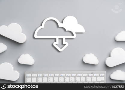 Cloud technology icon for global business concept on a desk from top view