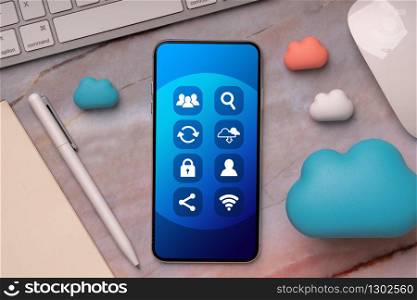Cloud technology icon on smart phone for online shopping global business concept