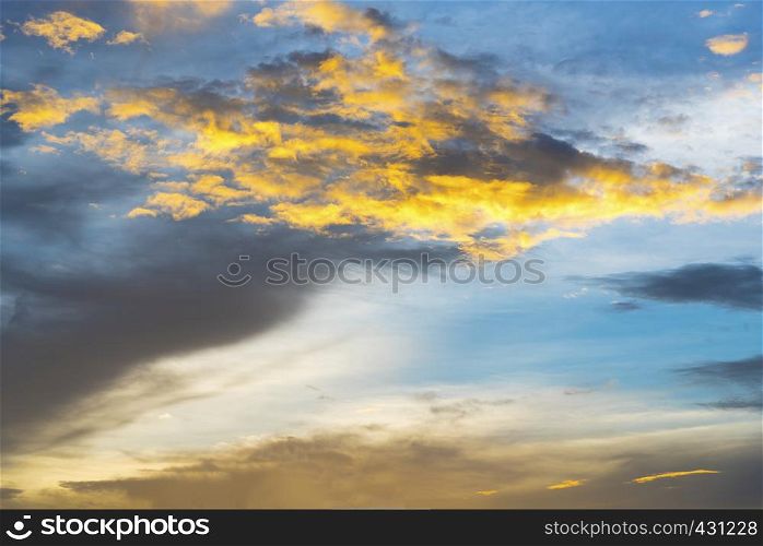 Cloud with blue sky after sunset or sunrise. Nature background. Travel background concept.