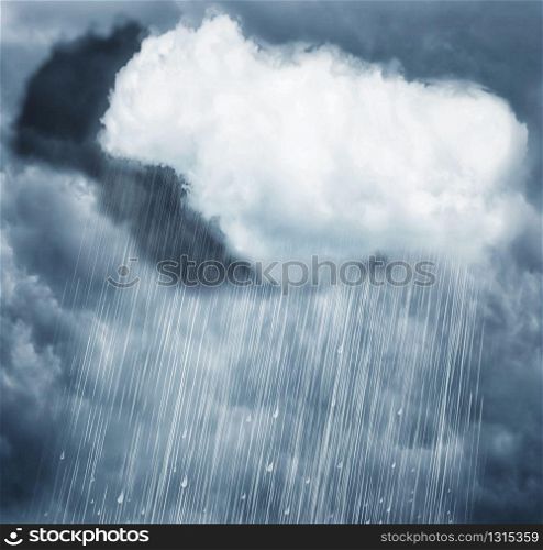Cloud with shadow, raining over grey background. Rain