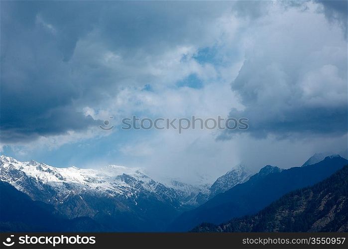 Clouds above Himalayam mountains. Himachal Pradesh, India