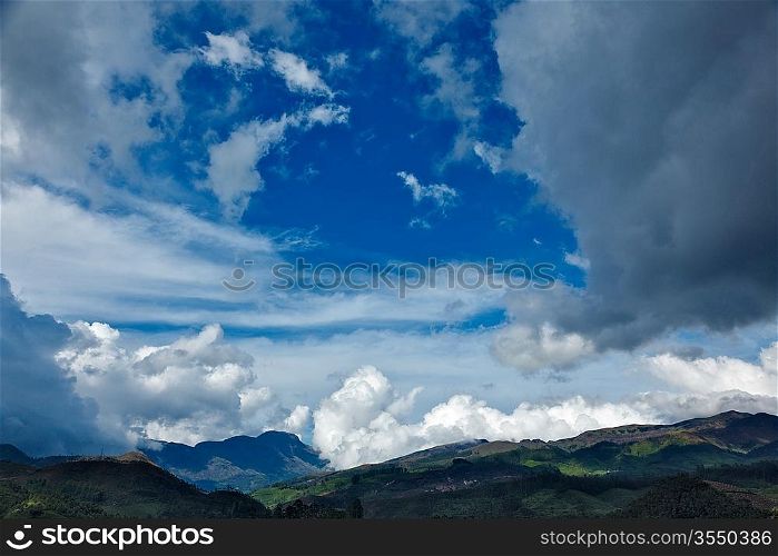 Clouds above mountains. Munnar, Kerala, India