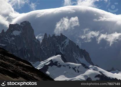 Clouds and mountain in national park near El Chalten, Argentina