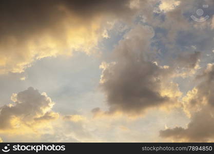 Clouds and sky in the evening. Sun at the clouds in the evening.