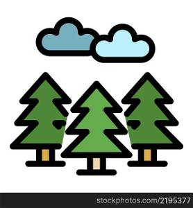 Clouds and spruce trees icon. Outline clouds and spruce vector icon color flat isolated. Clouds and spruce icon color outline vector
