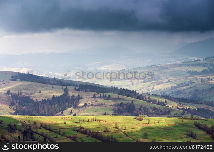 Clouds and thunderhead in spring carpathian mountains