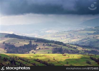 Clouds and thunderhead in spring carpathian mountains