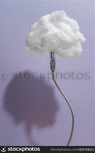 Clouds conception with cotton cloud and USB cable
