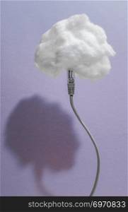 Clouds conception with cotton cloud and USB cable
