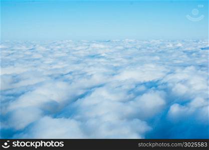 clouds from airplane window. View of the sky above the clouds