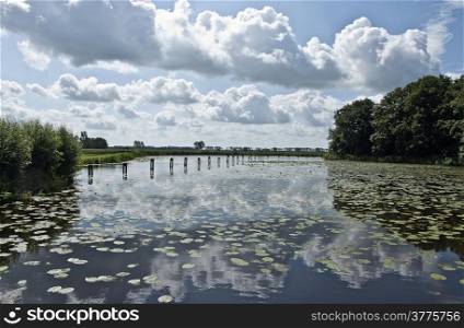 Clouds in a lake around a castle in Bodegraven, The Netherlands.