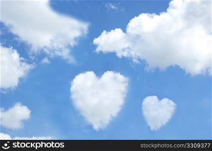 Clouds in the shape of hearts in a blue sky