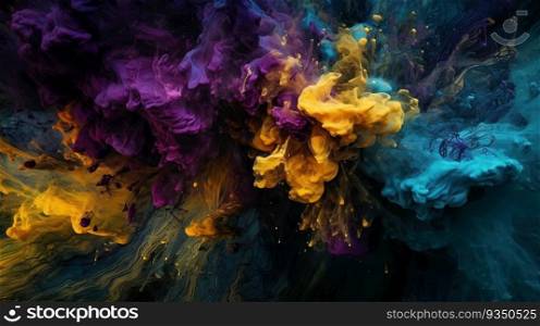  Clouds of bright colorful ink mixing in watercreated by AI	 
