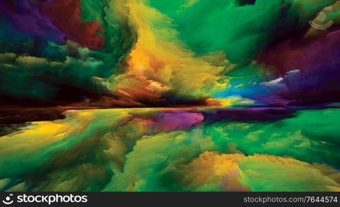 Clouds of Light. Escape to Reality series. Composition of surreal sunset sunrise colors and textures for projects on landscape painting, imagination, creativity and art
