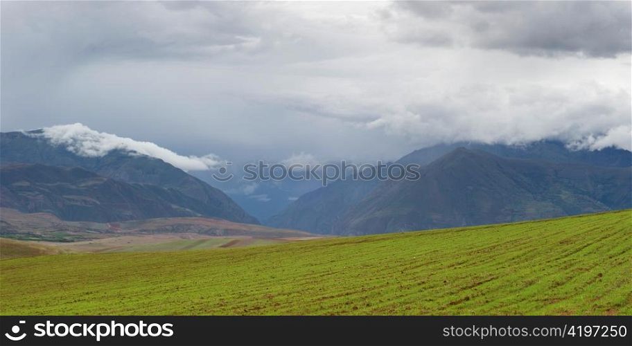 Clouds over an agricultural field, Sacred Valley, Cusco Region, Peru