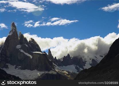 Clouds over mountains, Cerro Torre, Argentine Glaciers National Park, Mt Fitzroy, Chalten, Southern Patagonian Ice Field, Patagonia, Argentina
