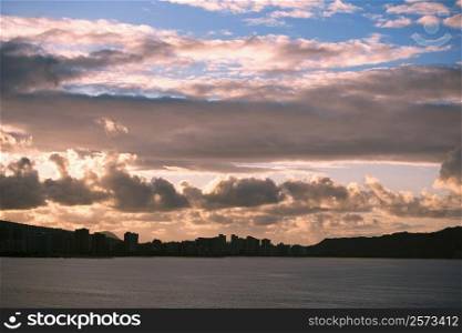 Clouds over mountains, Honolulu Harbor, Honolulu, Oahu, Hawaii Islands, USA