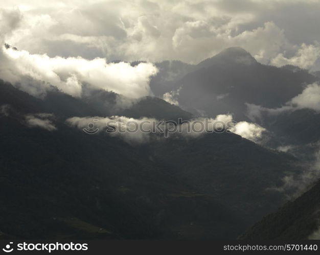 Clouds over mountains, Trongsa District, Bhutan